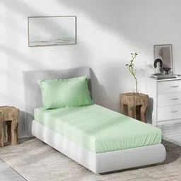 DDecor Green Cotton 180 TC Single Bedsheet With Pillow Cover-image-36