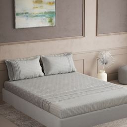 DDecor Grey & White Ethnic Motifs Cotton180 TC King Bedsheet with 2 Pillow Covers-picture-15