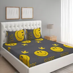 Aura Grey Cartoon Characters 144 TC Microfiber Queen Bedsheet With 2 Pillow Covers-7