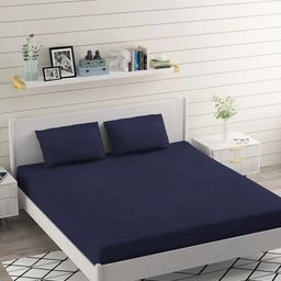 BELVOSTUM Navy Blue Microfiber 220 TC King Bedsheet With 2 Pillow Covers-image-79