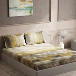 DDecor Yellow & Grey Cotton 150 TC King Bedsheet With 2 Pillow Covers-picture-9