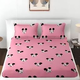 Supreme Home Collective Pink Fitted 144 TC King Bedsheet with 2 Pillow Covers-image-72