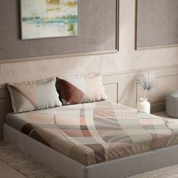 DDecor Brown & White Abstract Cotton 150 TC King Bedsheet With 2 Pillow Covers-picture-7