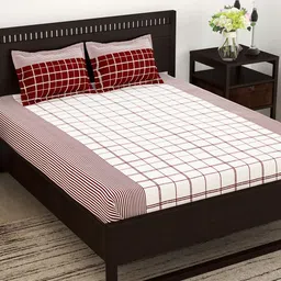 Story@home White & Red Striped 152 TC King Bedsheet with 2 Pillow Covers-image-52