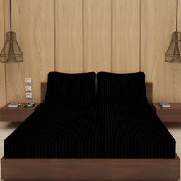 Bevi Black & Charcoal Striped 180 TC Microfiber King Bedsheet with 2 Pillow Covers-50