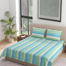 Innovative Edge Blue Striped Cotton 180 TC King Bedsheet With 2 Pillow Covers-image-44