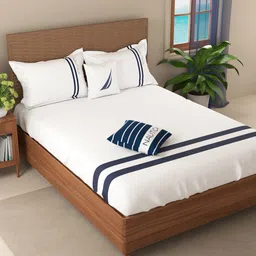 Nautica White & Black Striped 210 TC King Bedsheet with 2 Pillow Covers-image-4