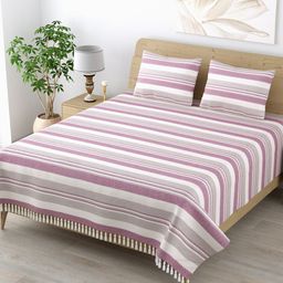 Varde Purple & White Striped 210 TC All Seasons Cotton King Bedsheet with 2 Pillow Covers-image-62
