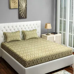 Innovative Edge Gold Toned Cotton 160 TC Fitted King Bedsheet with 2 Pillow Covers-image-79