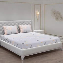 Monte Carlo Grey & Pink Floral Printed 130 TC King Bedsheet with 2 Pillow Covers-image-70