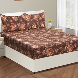 SWAYAM Veda Brown & Orange Floral Cotton 160 TC King Bedsheet with 2 Pillow Covers-image-70