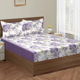 SWAYAM White & Purple Floral Cotton 160 TC King Bedsheet with 2 Pillow Covers-image-68