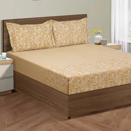 SWAYAM Yellow & White Floral Cotton 160 TC King Bedsheet With 2 Pillow Covers-image-62