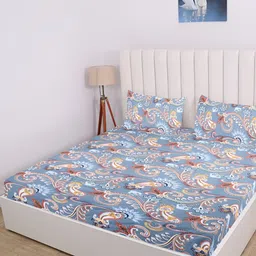 RD TREND Blue & Brown Floral Cotton 210 TC King Bedsheet with 2 Pillow Covers-image-91