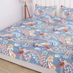RD TREND Blue & Brown Floral Cotton 210 TC King Bedsheet with 2 Pillow Covers-image-86