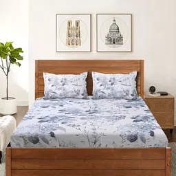 Saral Home Blue & White Floral210 TC King Bedsheet with 2 Pillow Covers-image-74