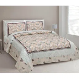 MAFATLAL Brown & Green Floral 210 TC King Bedsheet with 2 Pillow Covers-image-38