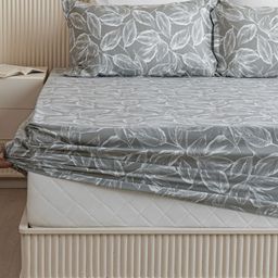 HOMEMONDE Grey & White Floral 210 TC Cotton King Bedsheet with 2 Pillow Covers-image-17