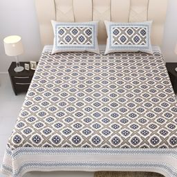 EasyGoods Blue & White Floral 250 TC King Cotton Bedsheet with 2 Pillow Covers-image-65
