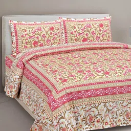 EasyGoods Red & Green Floral 300 TC King Bedsheet with 2 Pillow Covers-image-97