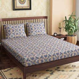 PETAL HOME Blue & White Floral 300 TC Pure Cotton King Bedsheet with 2 Pillow Covers-image-14