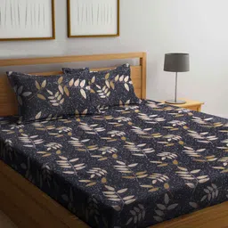 FABINALIV Black & White Floral Print 300 TC King Size Bedsheet & 2 Pillow Covers-27