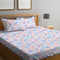 FABINALIV White & Pink Floral 300 TC King Bedsheet with 2 Pillow Covers-image-69