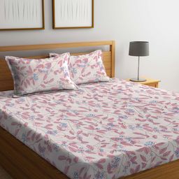 FABINALIV White & Pink Floral 300 TC King Bedsheet With 2 Pillow Covers-image-62