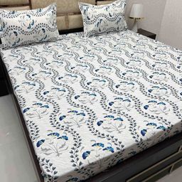Pure Decor Velar Fur Sib White Floral Pure Cotton 400 TC King Bedsheet & 2 Pillow Covers-image-71