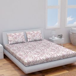 Himeya Grey & Pink Geometric Pure Cotton 120 TC King Bedsheet with 2 Pillow Covers-image-26