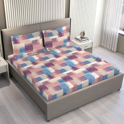 Layers Pink & Blue Geometric 120 TC Pure Cotton King Bedsheet Set-2.74 m x 2.74 m-picture-3