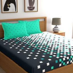 My Room Grey & White Geometric 140 TC Super King Bedsheet with 2 Pillow Covers-image-17
