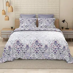 LABHAM Everyday Navy Blue Geometric 144 TC King Bedsheet with 2 Pillow Covers-picture-6