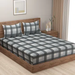 SWAYAM Black & Grey Geometric 160 TC Cotton King Bedsheet with 2 Pillow Covers-image-13