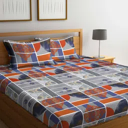 Arrabi Grey & White Geometric 300 TC King Bedsheet with 2 Pillow Covers-9