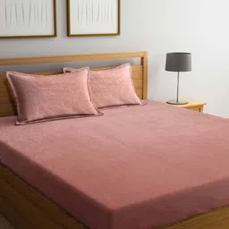 FABINALIV Peach Solid 300 TC Woollen King Size Bedsheet with 2 Pillow Covers-56