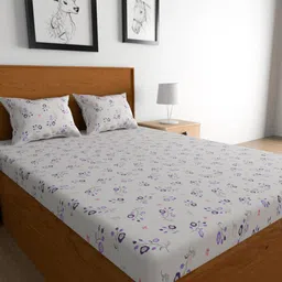 TEAL BY CHUMBAK Purple & White Floral Cotton 144 TC Queen Bedsheet With 2 Pillow Covers-image-36