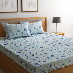 RAGO Blue Geometric 210 TC Cotton 1 Queen Bedsheet with 2 Pillow Covers-image-19