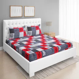 ROMEE Red & Grey Floral 144 TC Microfiber Queen Bedsheet with 2 Pillow Covers-13
