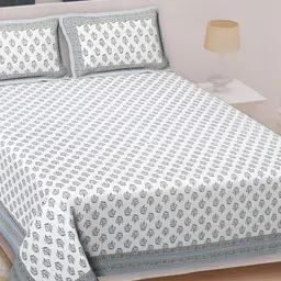 Texstylers Grey Floral Cotton Queen Bedsheet with 2 Pillow Covers-image-8