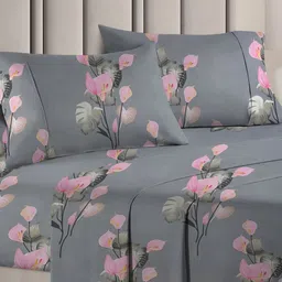 bsb home Grey & Pink Floral 160 TC Queen Bedsheet with 2 Pillow Covers-image-90