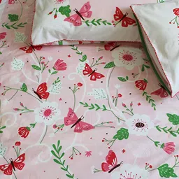 Silverlinen Pink  & White Floral 250 TC Cotton Queen Bedsheet with 2 Pillow Covers-image-63