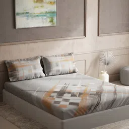 DDecor Grey & White Abstract Cotton 140 TC Queen Bedsheet with 2 Pillow Covers-47