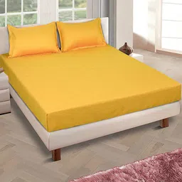 ROMEE Yellow 150 TC Queen Microfiber Bedsheet With 2 Pillow Covers-image-6