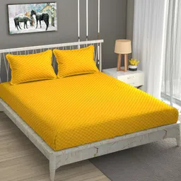 Bromwick Yellow Cotton 210 TC Queen Bedsheet with 2 Pillow Covers-27