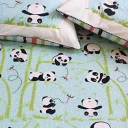 Silverlinen Blue Panda Printed 250 TC Cotton Queen Bedsheet with 2 Pillow Covers-image-65