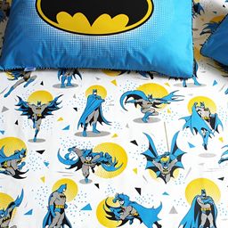 Silverlinen Blue & White Batman Printed 250 TC Queen Bedsheet with 2 Pillow Covers-image-92