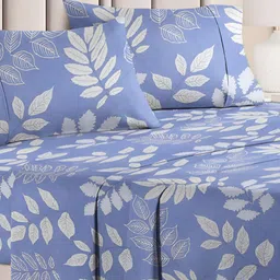 bsb home Blue & Silver-Toned Floral 144 TC Queen Bedsheet with 2 Pillow Covers-image-57