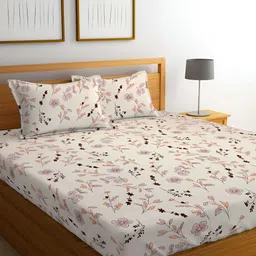 bsb home Beige & Coffee Brown Floral 160 TC Queen Bedsheet with 2 Pillow Covers-image-25