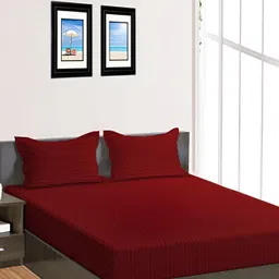 RRC Maroon Striped 144 TC Queen Fitted Bedsheet with 2 Pillow Covers-image-10